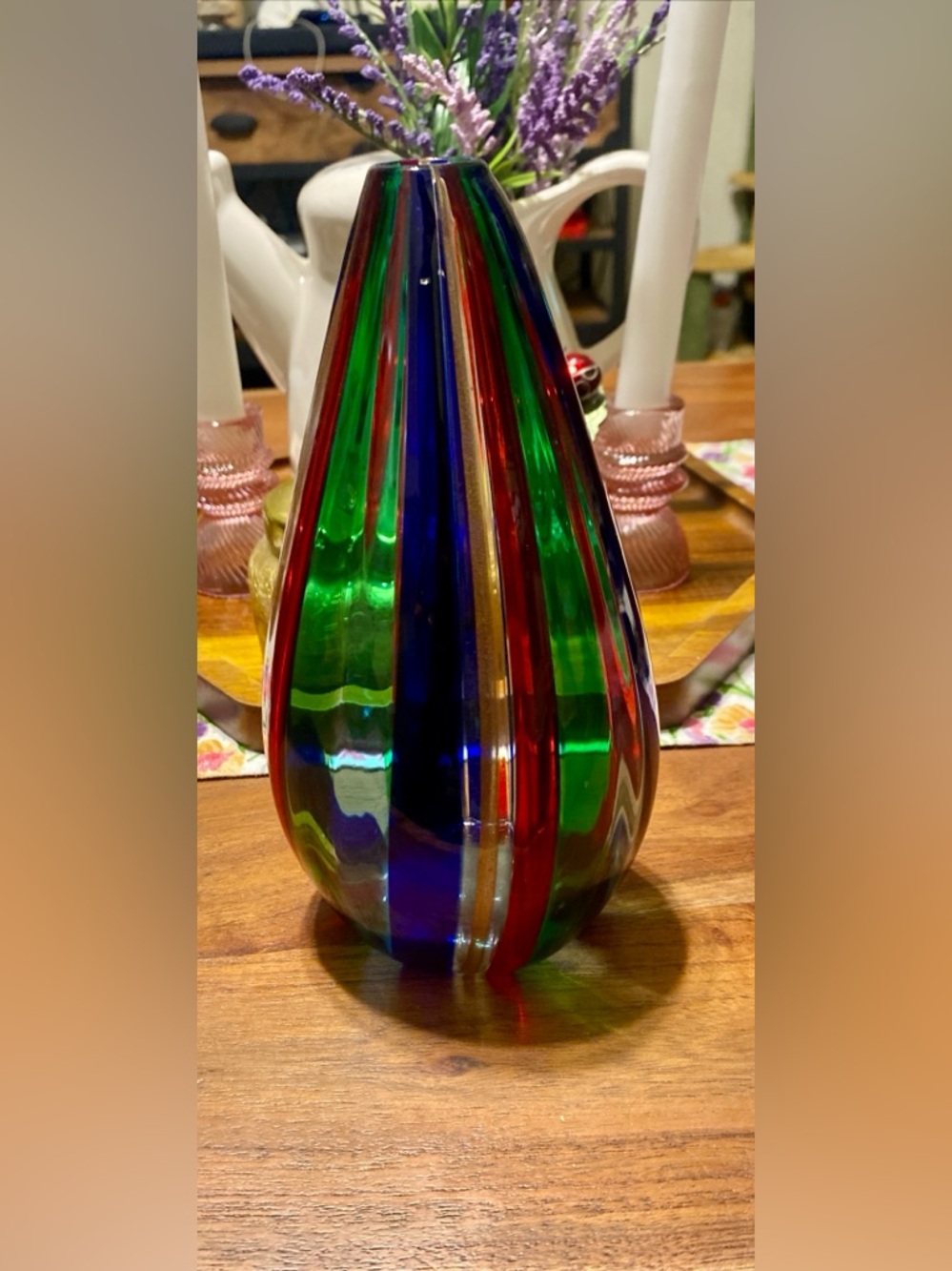 Blown Glass Rainbow drop Vase